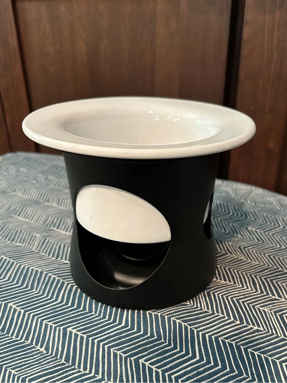 Metal and ceramic tea light fondue set • vintage